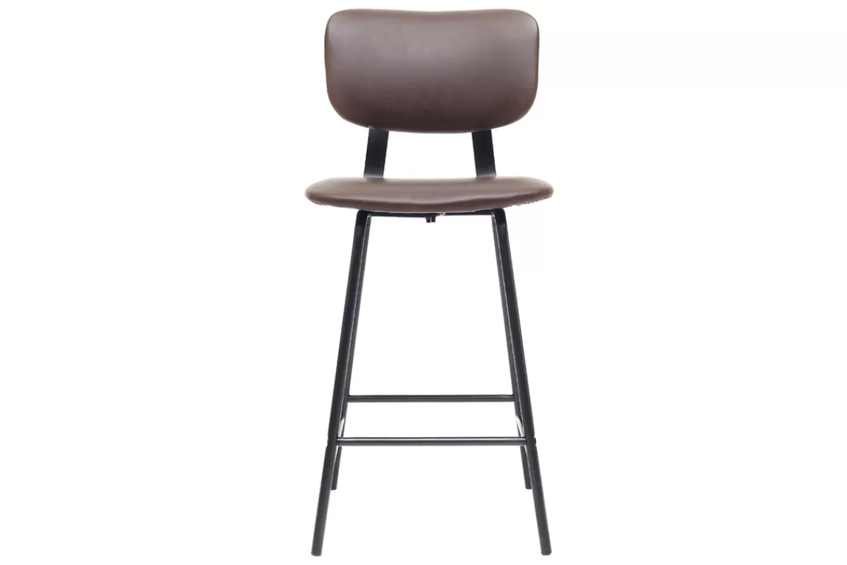 Miliboo Tabourets de bar vintage marron avec pieds métal 65 cm (lot de 2) LAB