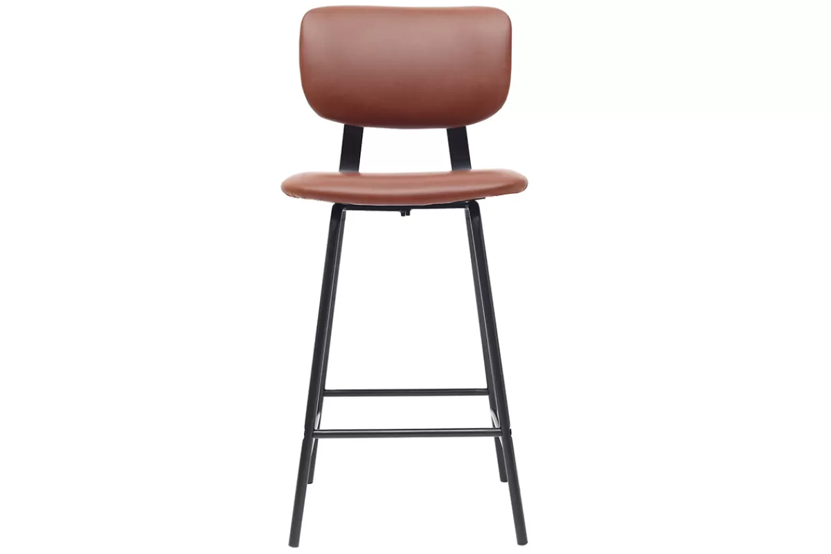 Miliboo Tabourets de bar vintage marron clair avec pieds métal 65 cm (lot de 2) LAB