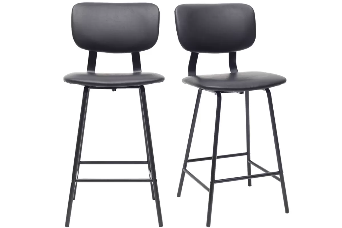 Miliboo Tabourets de bar vintage noir avec pieds métal 65cm (lot de 2) LAB