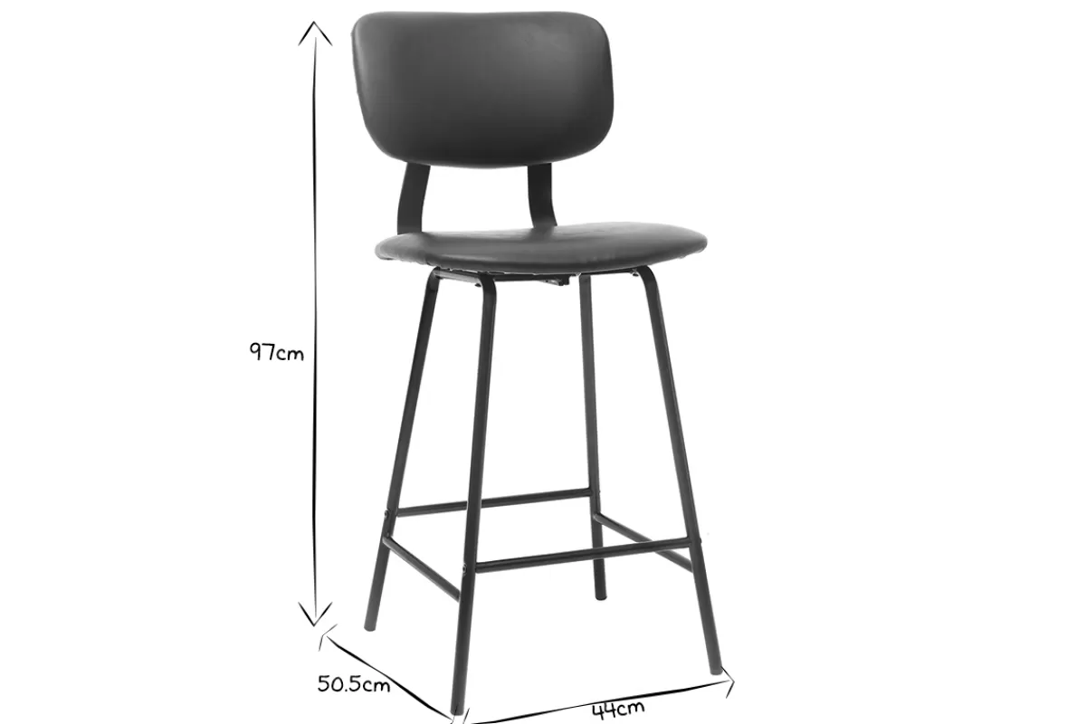 Miliboo Tabourets de bar vintage noir avec pieds métal 65cm (lot de 2) LAB