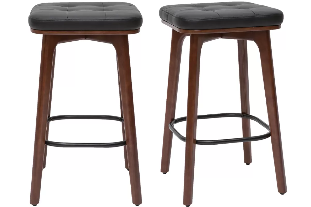 Miliboo Tabourets de bar vintage noirs et bois foncé 65 cm (lot de 2) GRAMMA