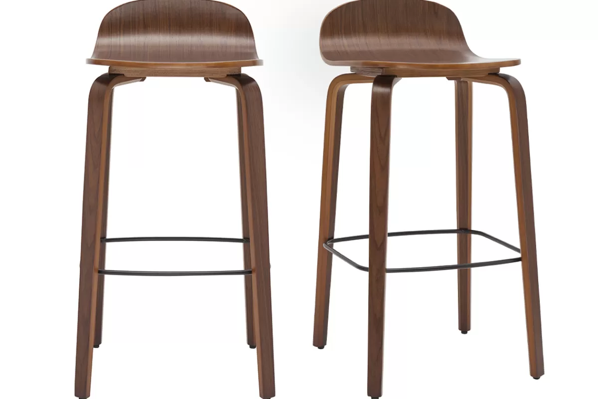 Miliboo Tabourets de bar vintage noyer H68 cm (lot de 2) OBRA