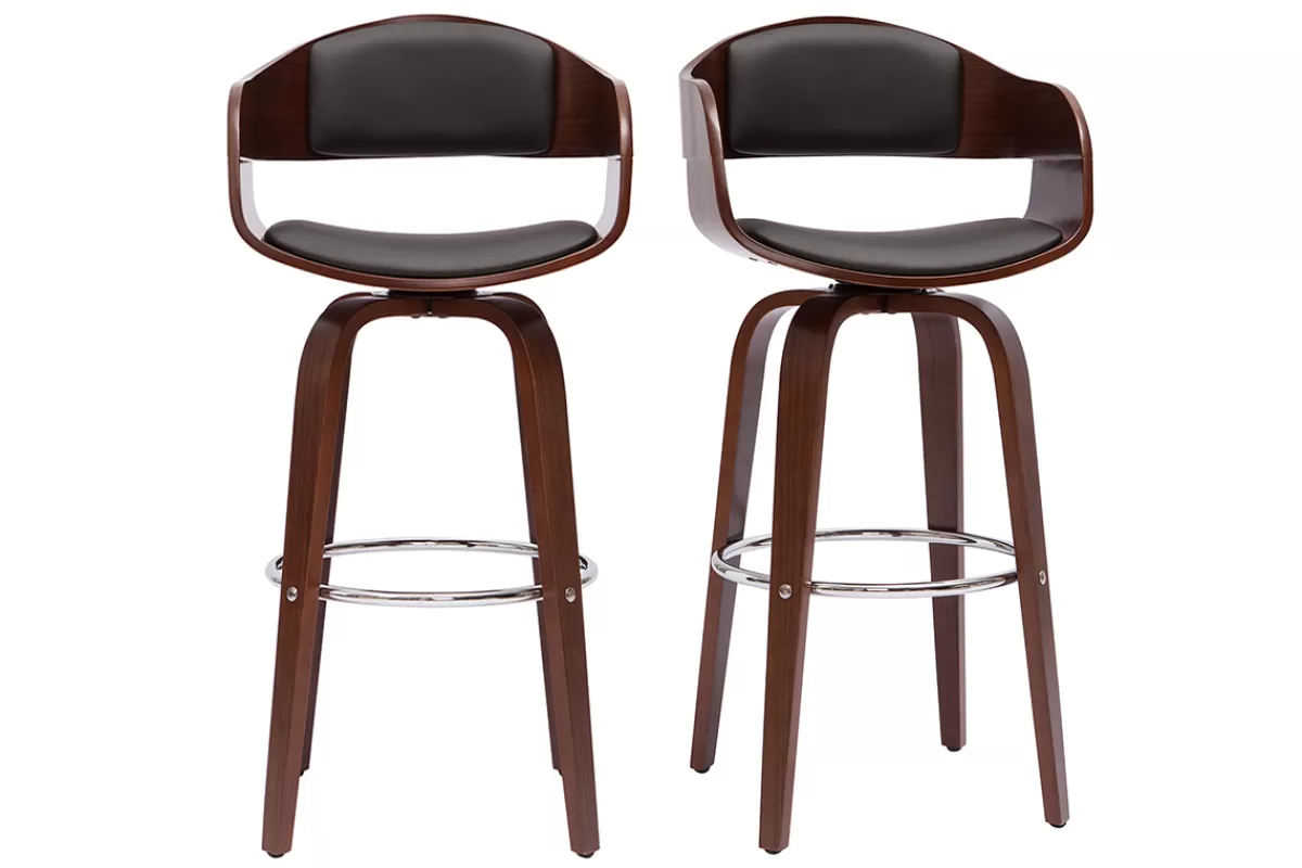 Miliboo Tabourets de bar vintage pivotants 360° noyer H65 cm (lot de 2) GAO