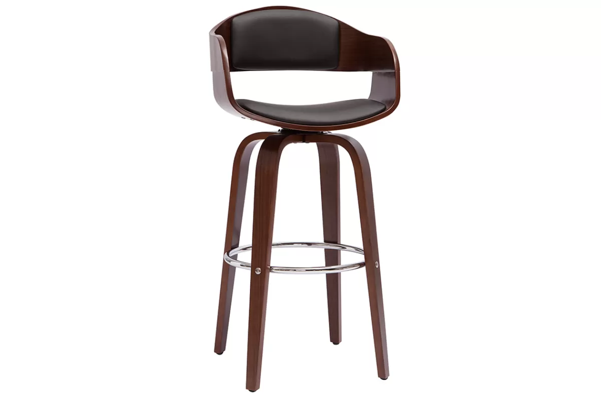 Miliboo Tabourets de bar vintage pivotants 360° noyer H65 cm (lot de 2) GAO