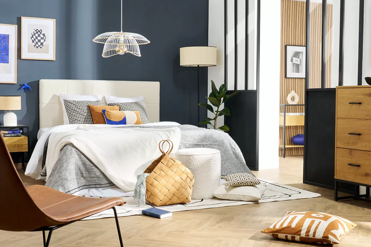 Miliboo Tête de lit en tissu effet laine bouclée blanc L160 cm CLOVIS
