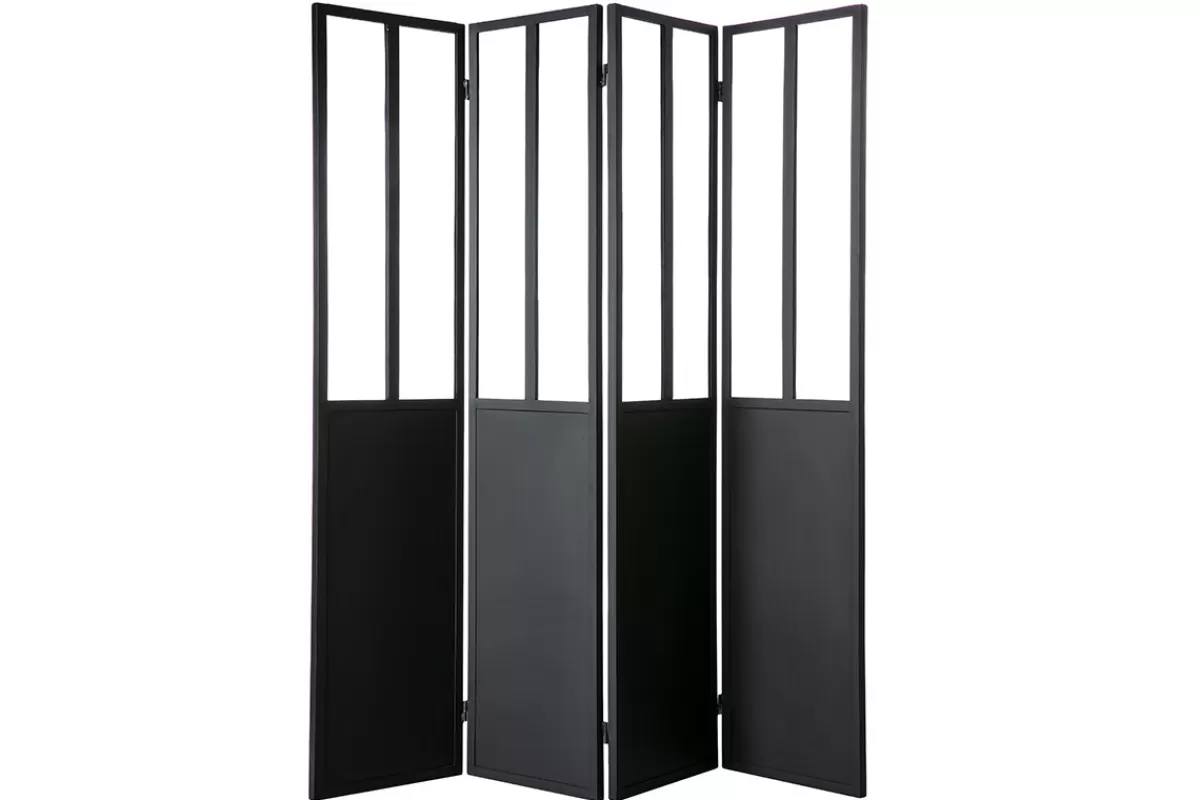 Miliboo Verrière atelier paravent industriel en métal noir et verre 4 vantaux L160 cm RACK