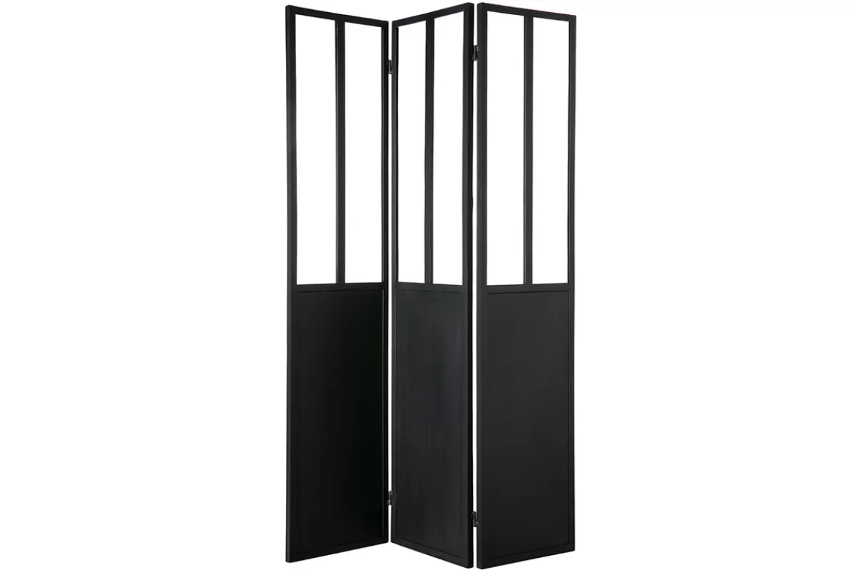 Miliboo Verrière atelier paravent industriel en métal noir et verre 3 vantaux L120 cm RACK