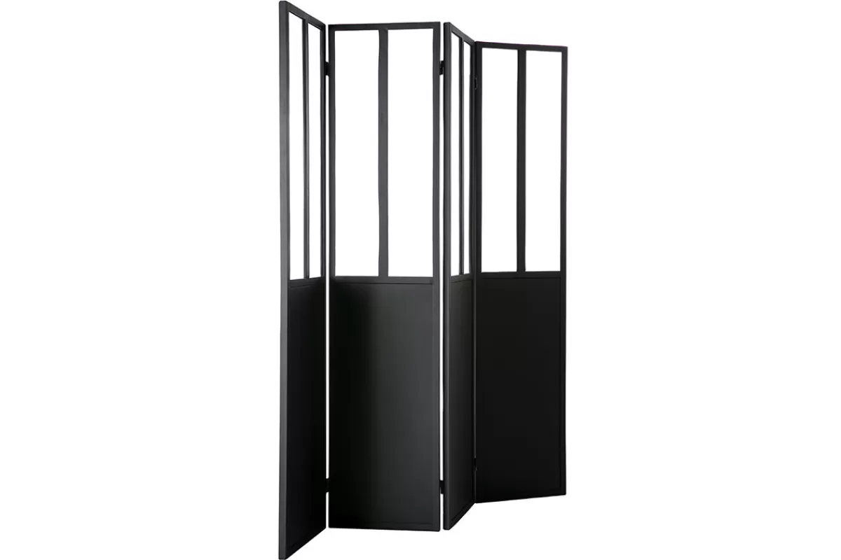 Miliboo Verrière atelier paravent industriel en métal noir et verre 4 vantaux L160 cm RACK