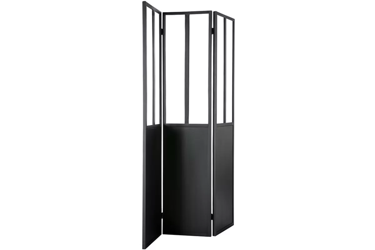 Miliboo Verrière atelier paravent industriel en métal noir et verre 3 vantaux L120 cm RACK